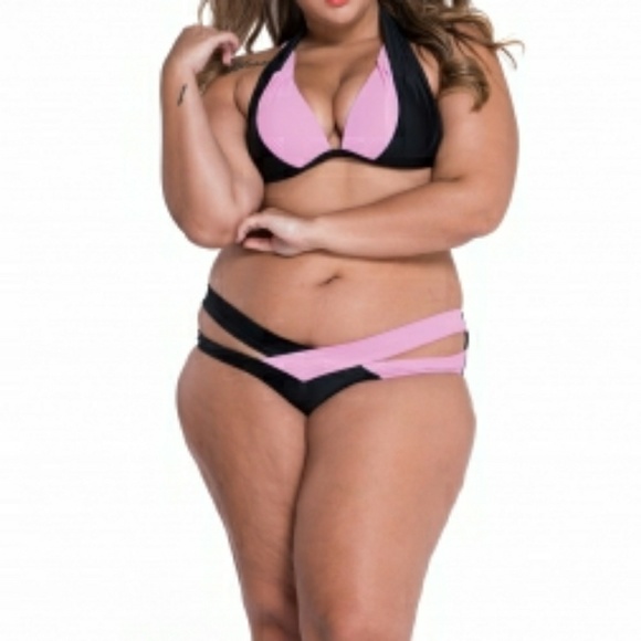 Black Pink Color Block Push up Swimwear - Picture 6 of 8